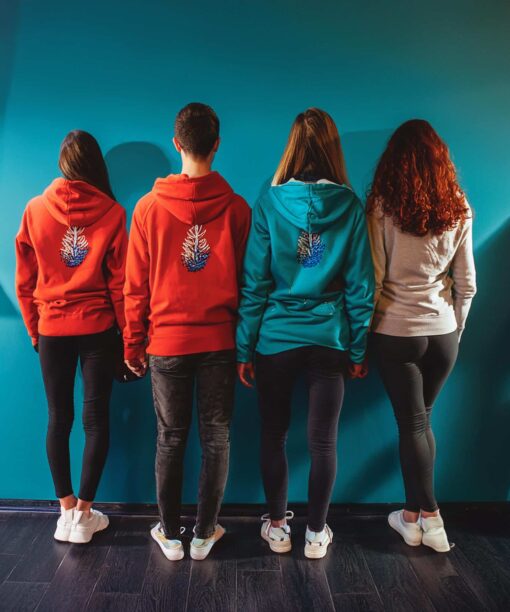 Firefly Group of young adults wearing zipped hoodies with photo print on the back 89101